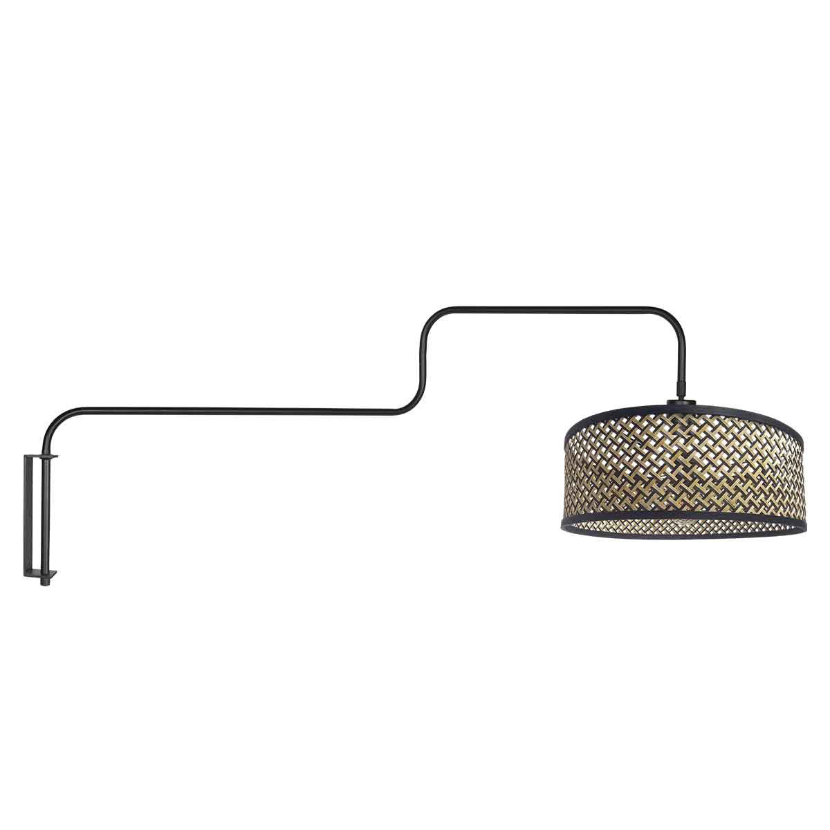 Bloeba 4181ZW black wall lamp with natural/black bamboo shade