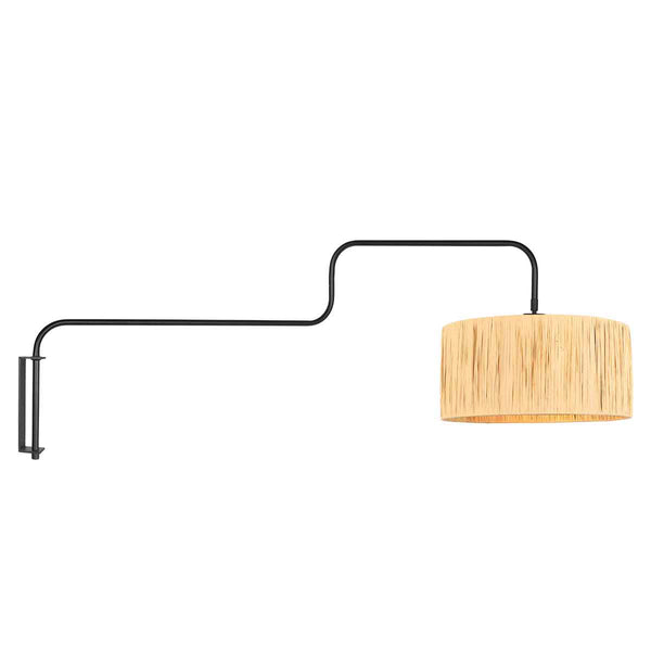 Bloeba 4182ZW black wall lamp with natural grass shade