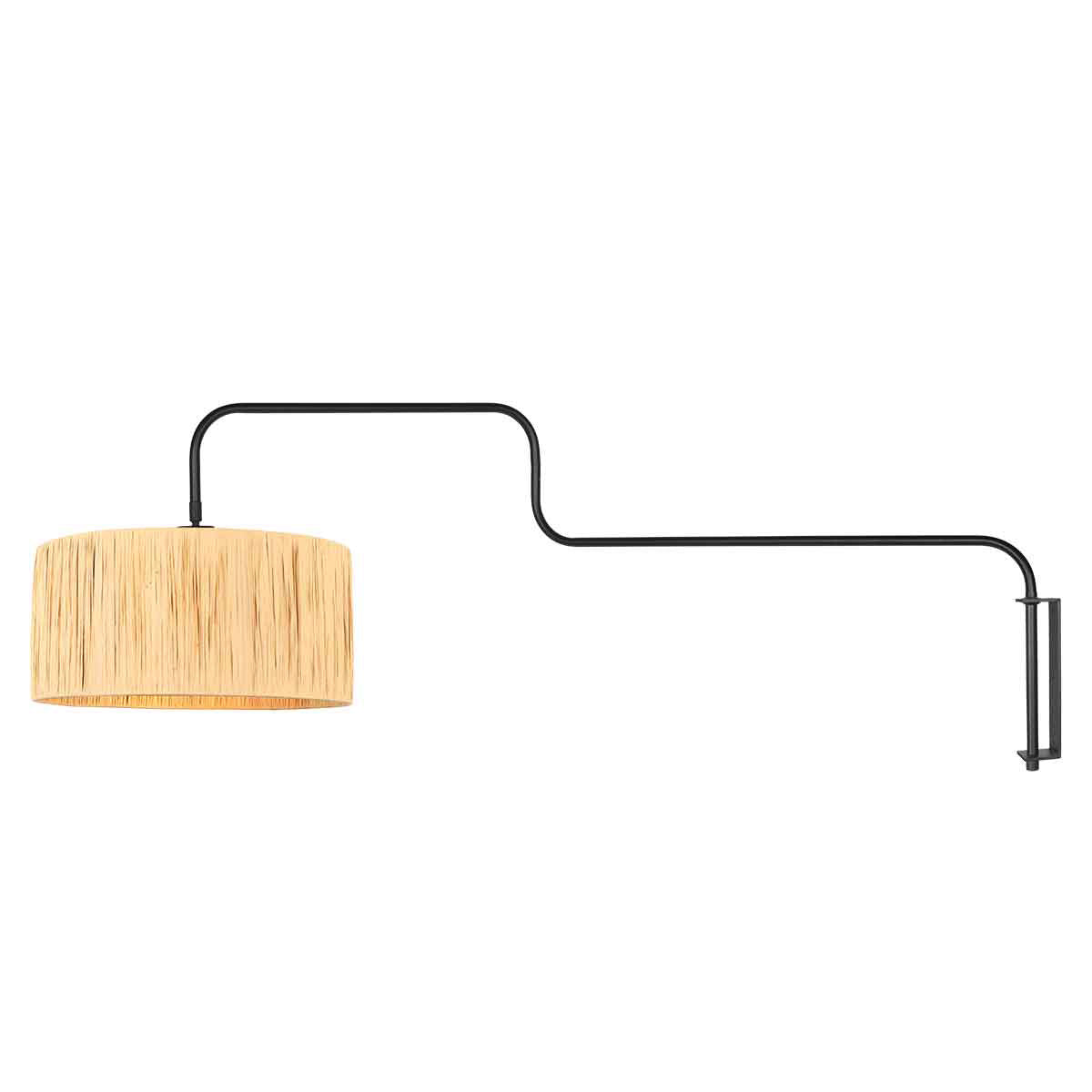 Bloeba 4182ZW black wall lamp with natural grass shade