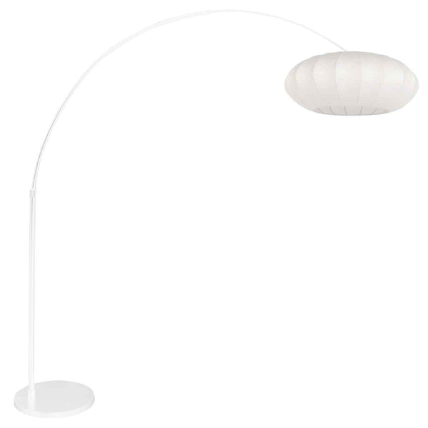 Sparkled Light 4185W white floor lamp with a flat, round white silk lampshade
