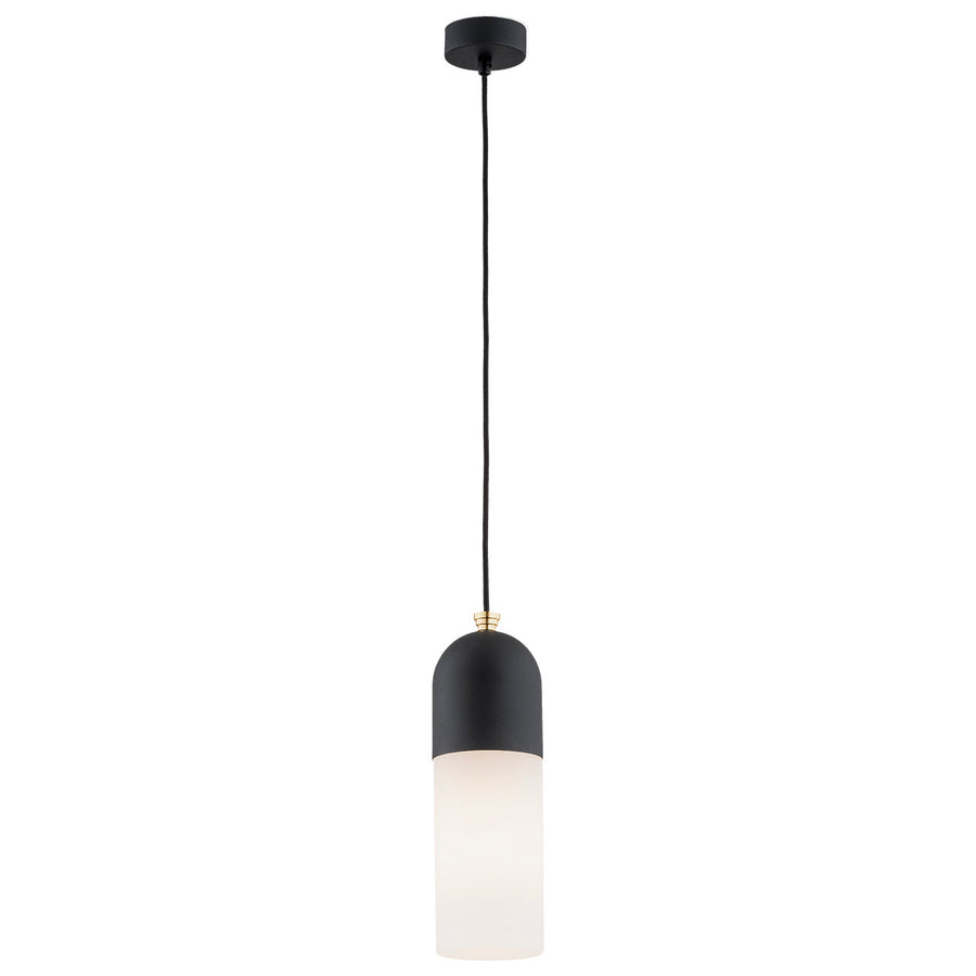Suspension noire et dorée de face avec verre dépoli sur fond blanc