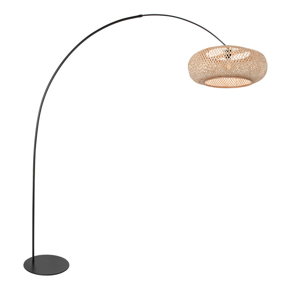 Curve 4273ZW black floor lamp with natural-colored woven bamboo shade – Unique design and functional use