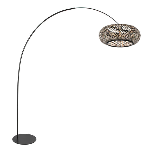 Curve 4274ZW black floor lamp with braided black and natural bamboo lampshade – Unique design and functional use