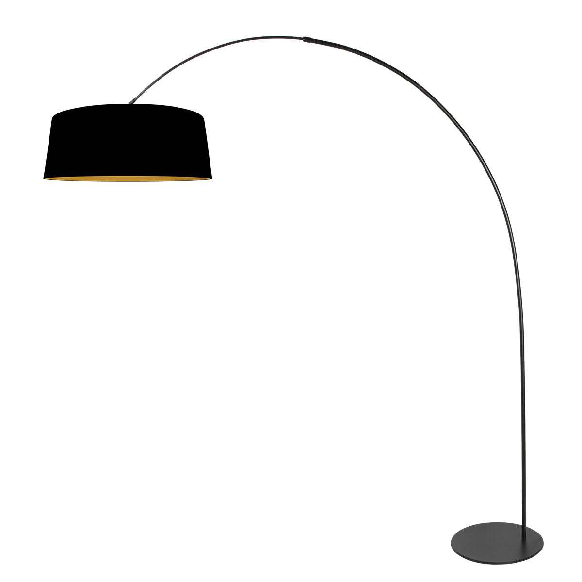 Même lampe arceau présentée en miroir, abat-jour noir incliné vers la gauche