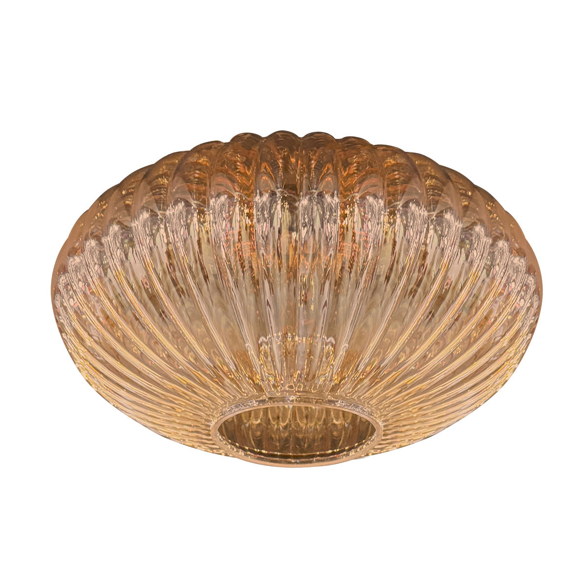Détail d un abat-jour en verre ambré nervuré de la suspension HaloSwap