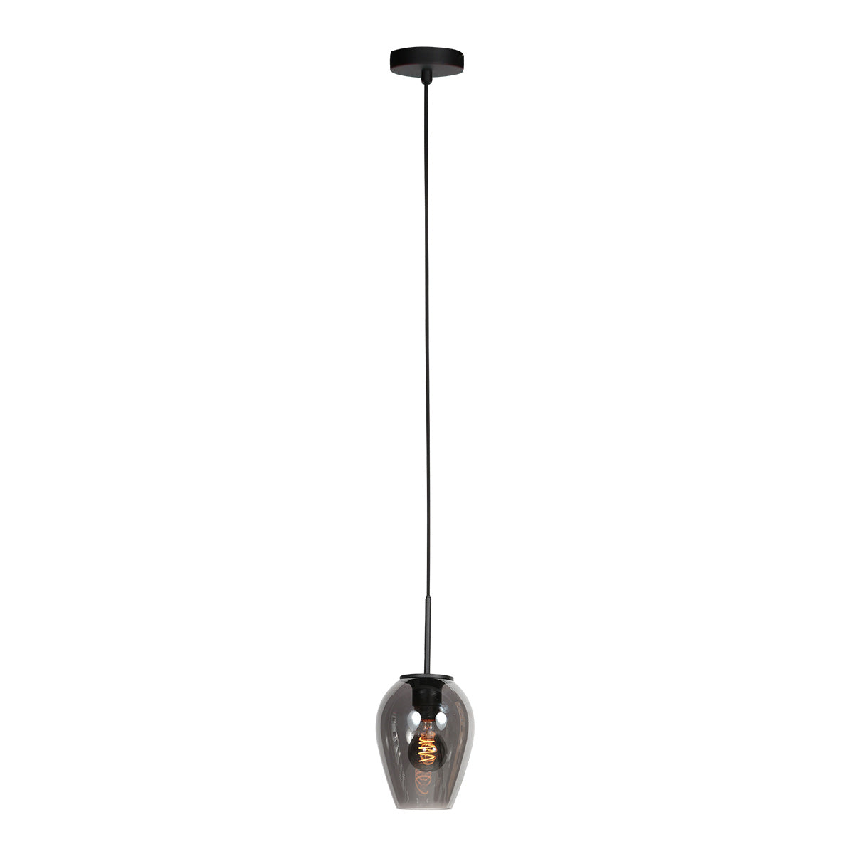 HaloSwap 4290ZW – Black pendant light with a teardrop-shaped smoked glass globe, 15 cm in diameter