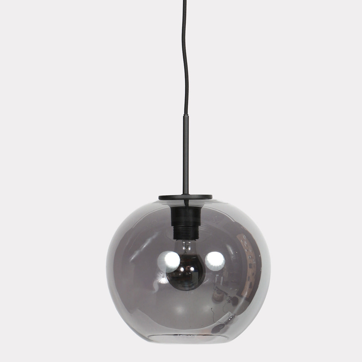 HaloSwap 4293ZW – black pendant light with a 25 cm diameter smoked glass spherical globe