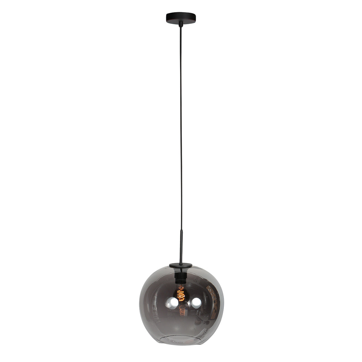HaloSwap 4294ZW – Black pendant lamp with smoked glass globe Ø30 cm