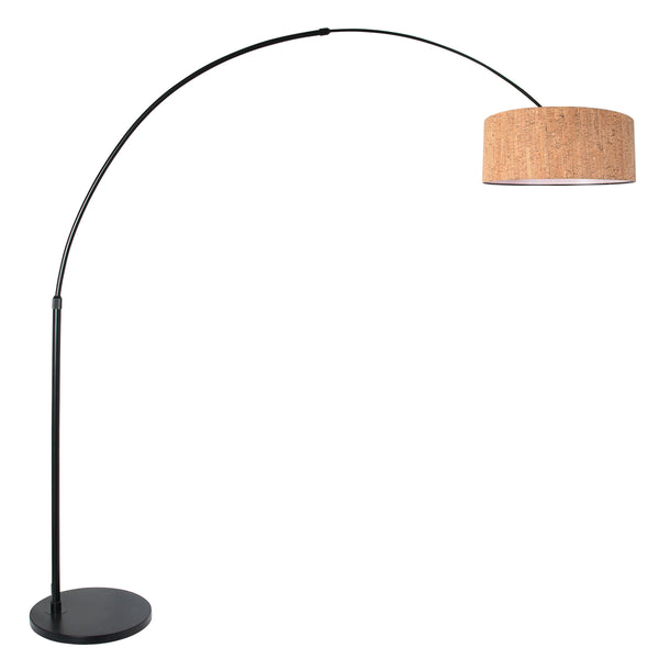 Sparkled Light 4342ZW arched floor lamp – black with cork lampshade Ø40 cm