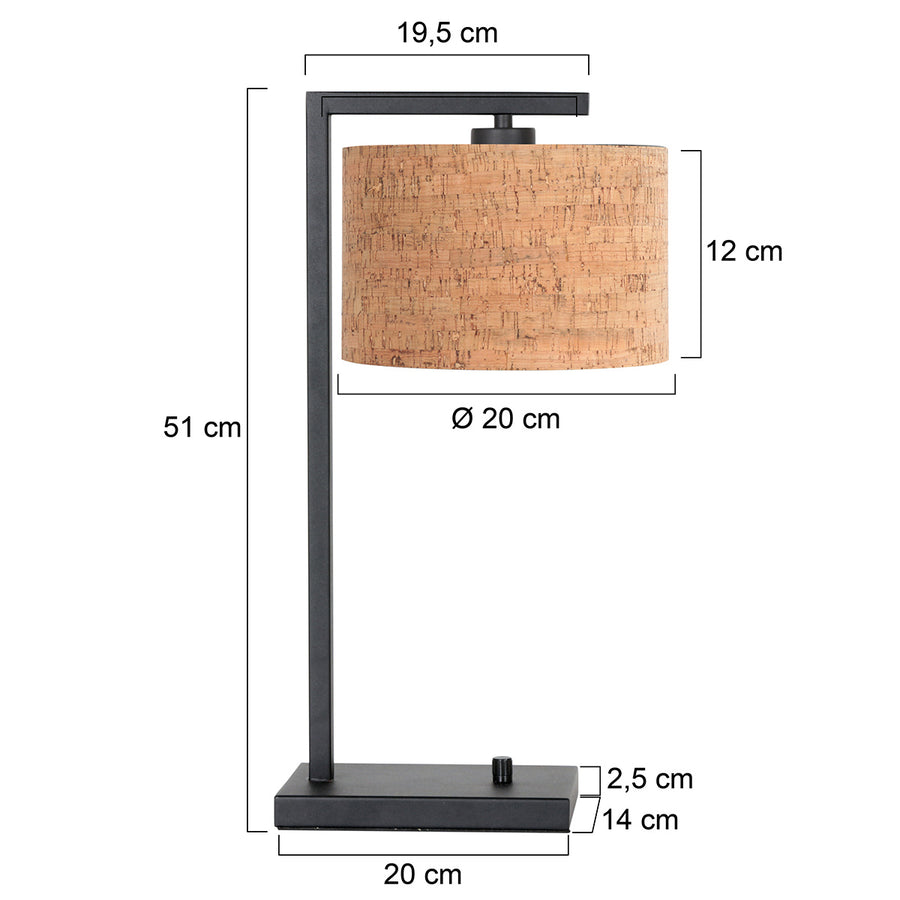 Dimensions de la lampe à poser metal noir Stang : H 51 cm, abat-jour Ø 20 cm – Designix.fr