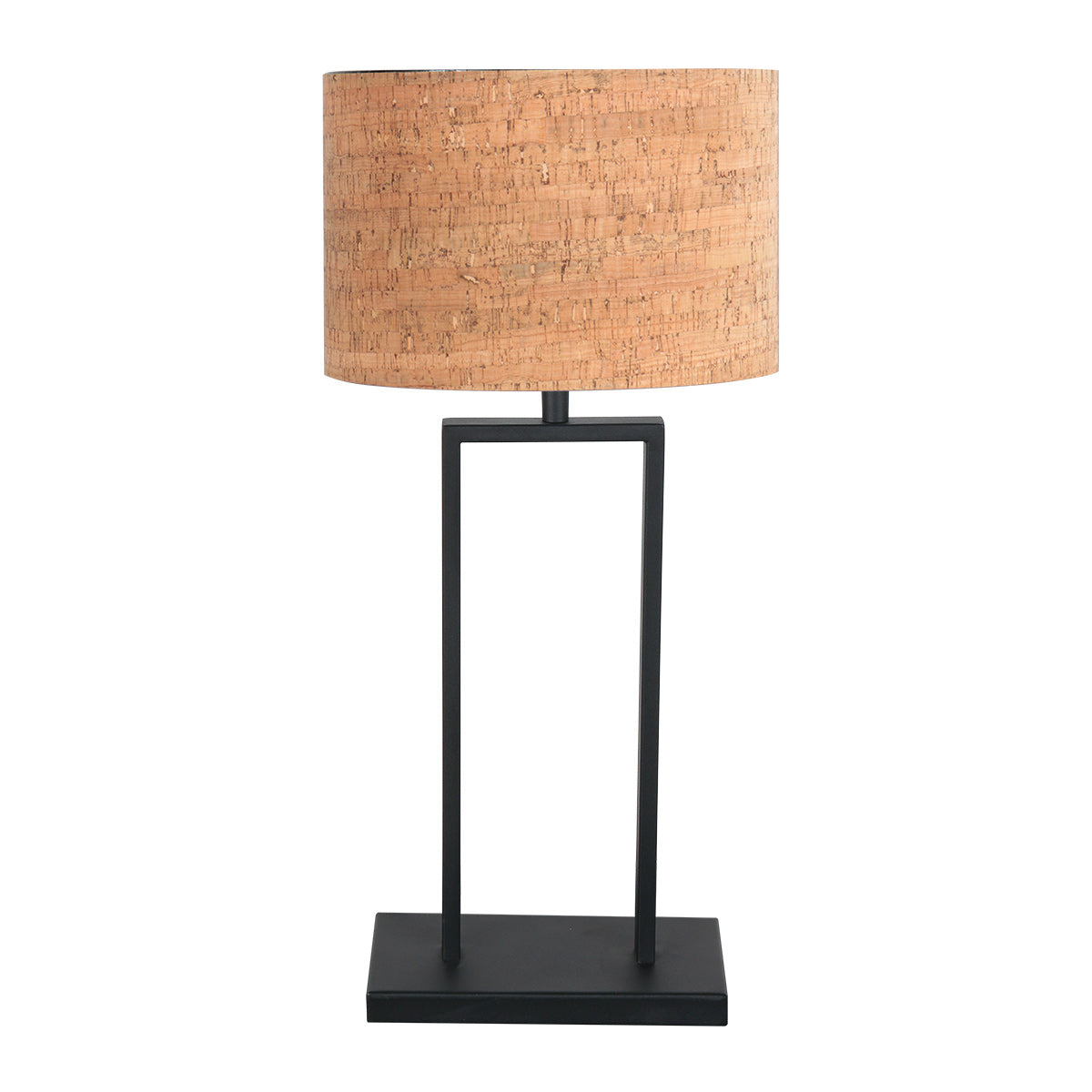 Lampe à poser scandinave abat-jour liège & cadre métal noir Norsk – Designix.fr