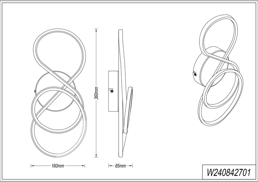 Schéma technique coté : hauteur 360 mm, largeur 160 mm, profondeur 85 mm, référence produit