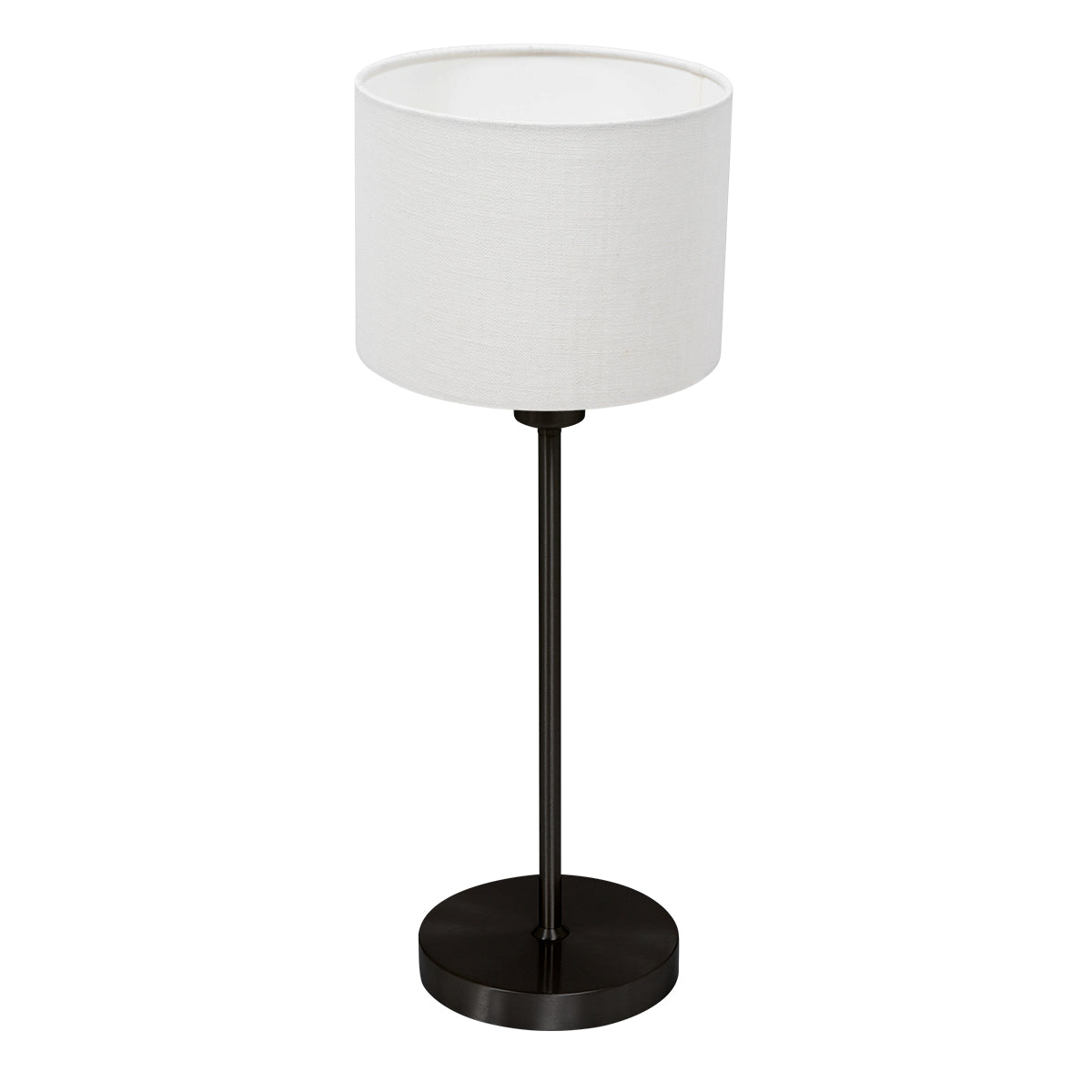 Noor 4425ZW table lamp – in black steel with a white linen lampshade