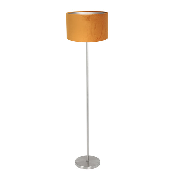 Noor 4431ST floor lamp – gold velvet lampshade with brushed steel frame