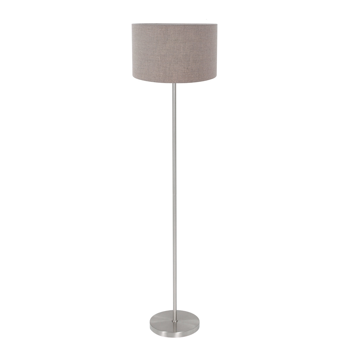 Noor 4433ST Floor Lamp – in brushed steel with a taupe linen shade