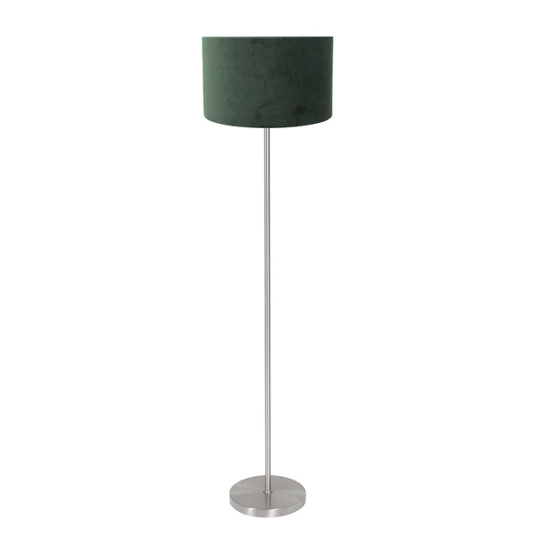 Noor 4434ST floor lamp – brushed steel with green velvet lampshade