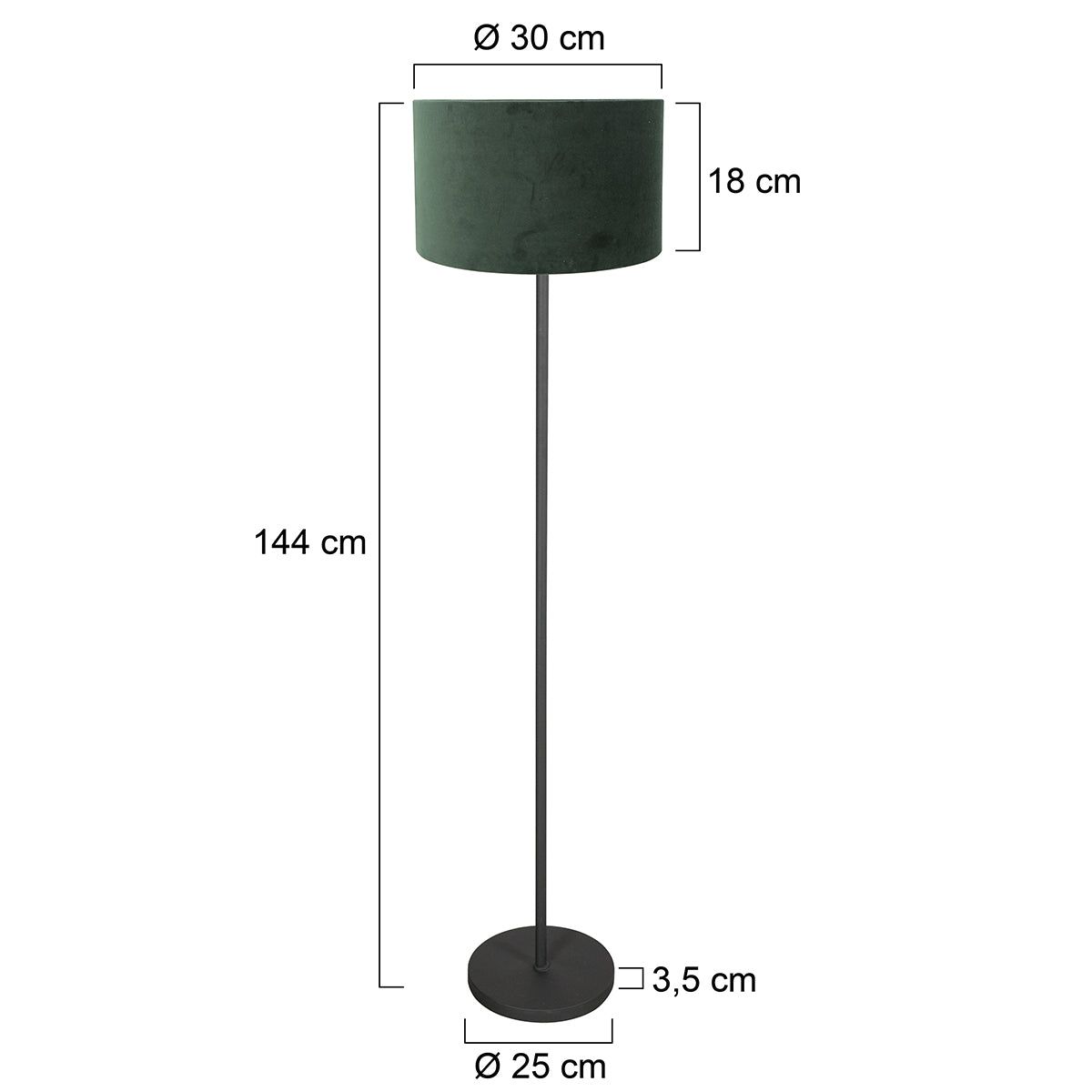 Noor 4445ZW floor lamp – Black with green velvet lampshade Ø30 cm
