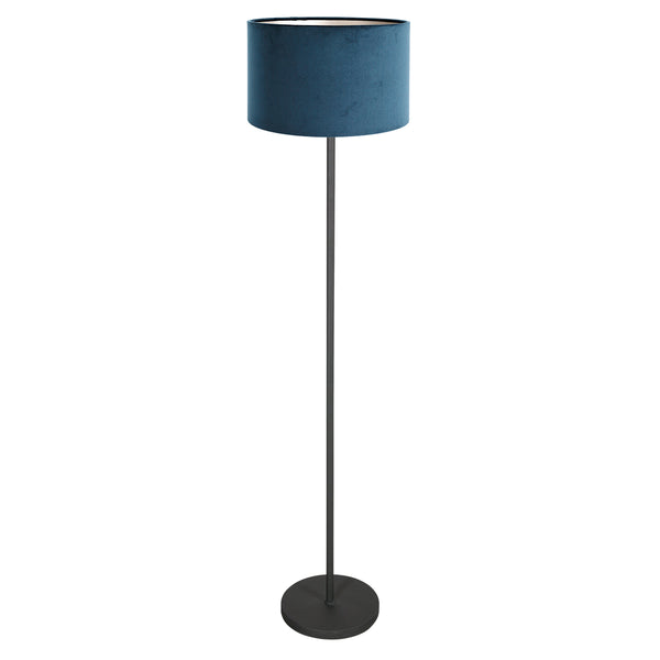 Noor 4446ZW floor lamp – matte black with blue velvet lampshade