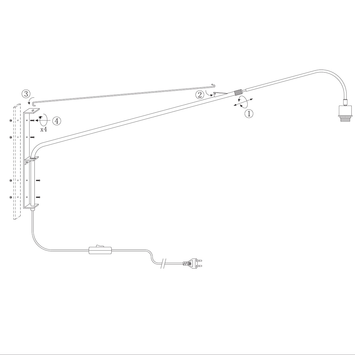 Schéma technique des étapes de montage et de fixation au mur