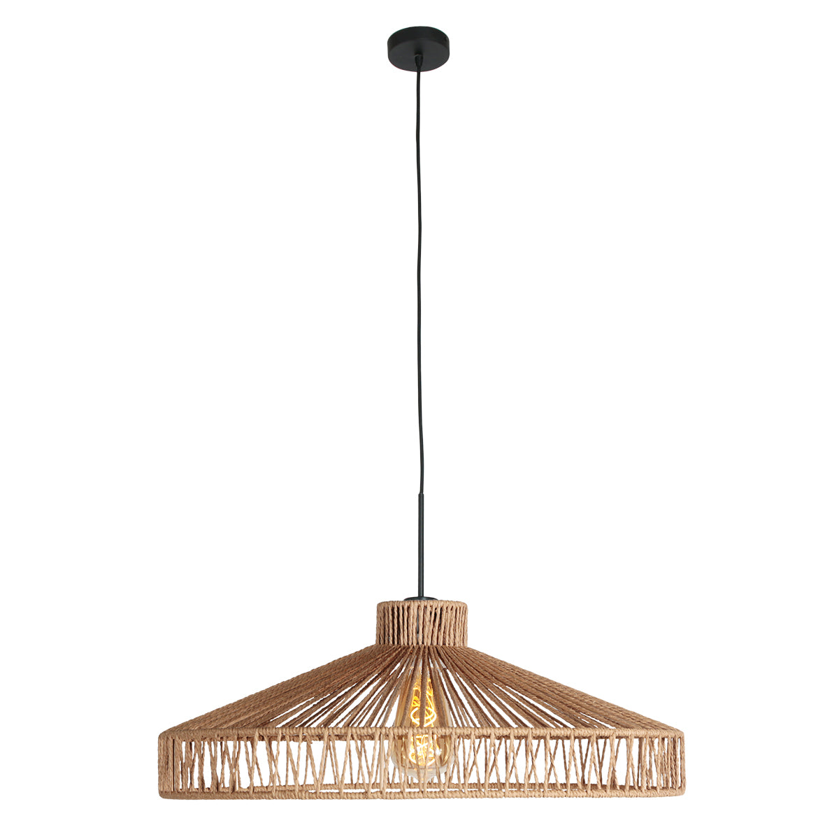 Suspension corde naturelle Anne Light, abat-jour tressé Ø 50 cm, style bohème
