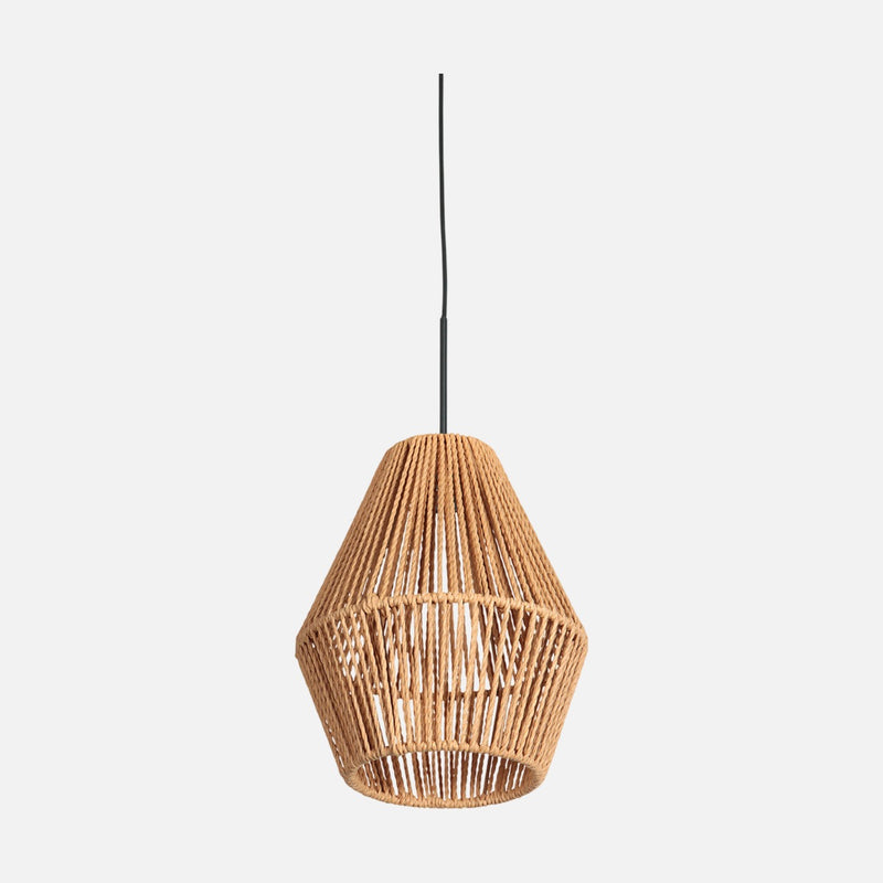 Beige braided cord pendant light, diabolo lampshade Ø 20 cm | Nima