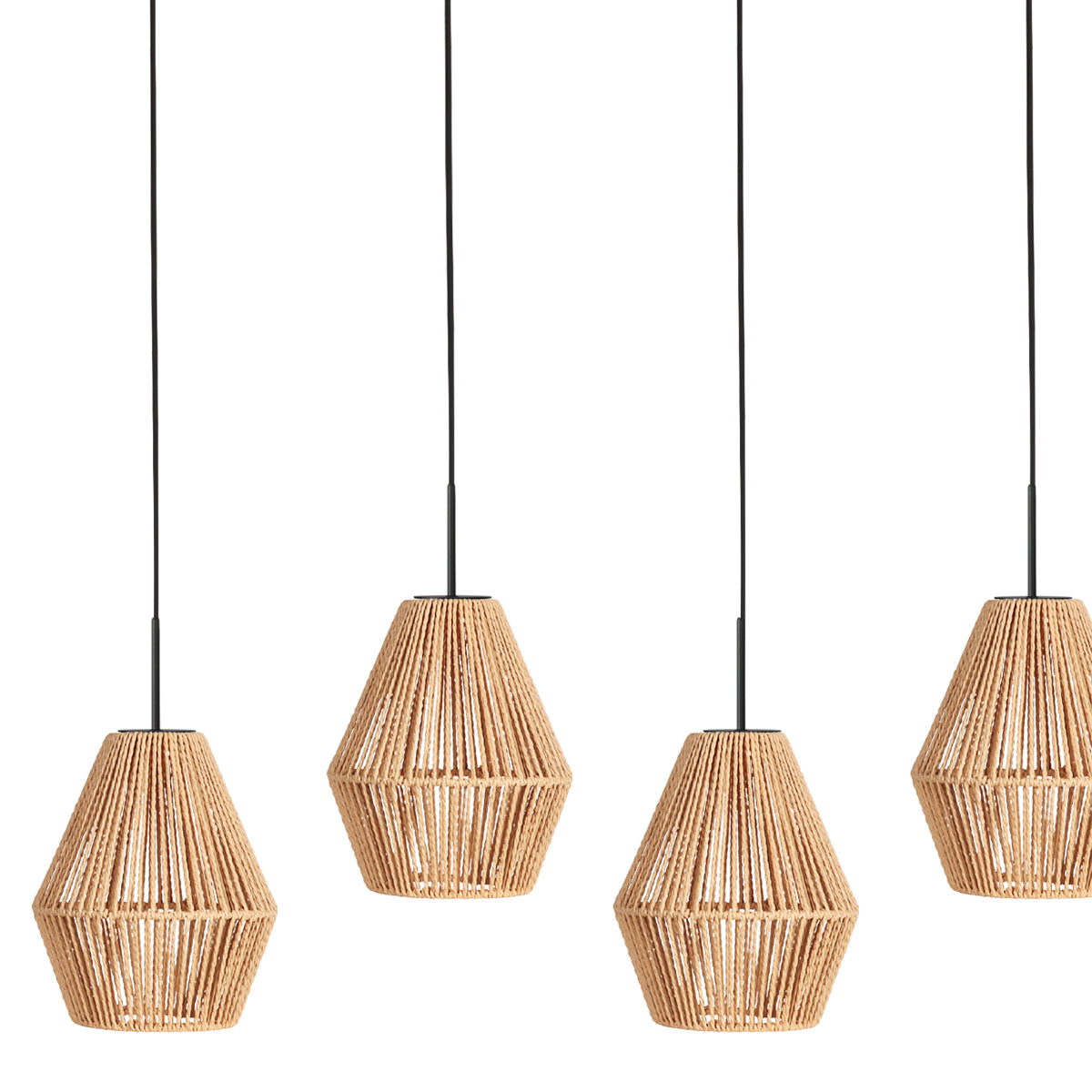 Détail des abat-jours diabolo en corde tressée naturelle beige