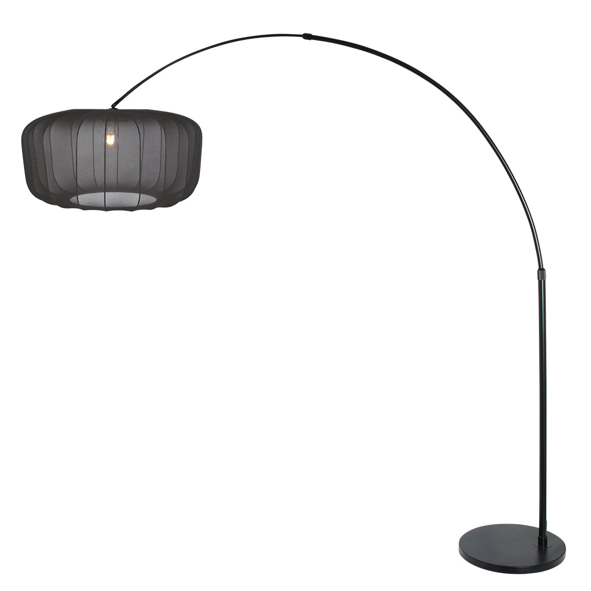 Lampadaire arc noir abat-jour tissu plissé, salon — vue 2