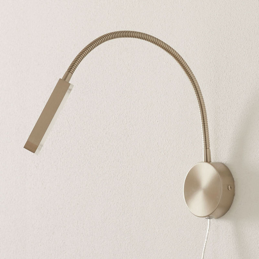Applique murale LED Raik en métal, nickel mat et albâtre, hauteur 59 cm