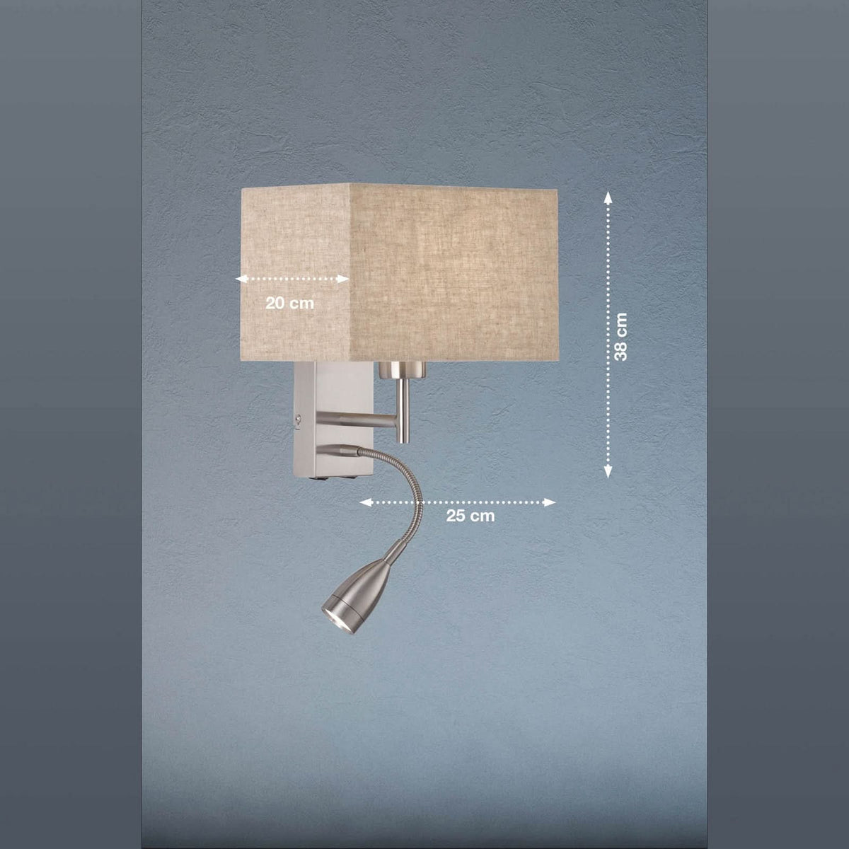 Applique murale Dream en lin, nickel mat et sable, hauteur 38 cm