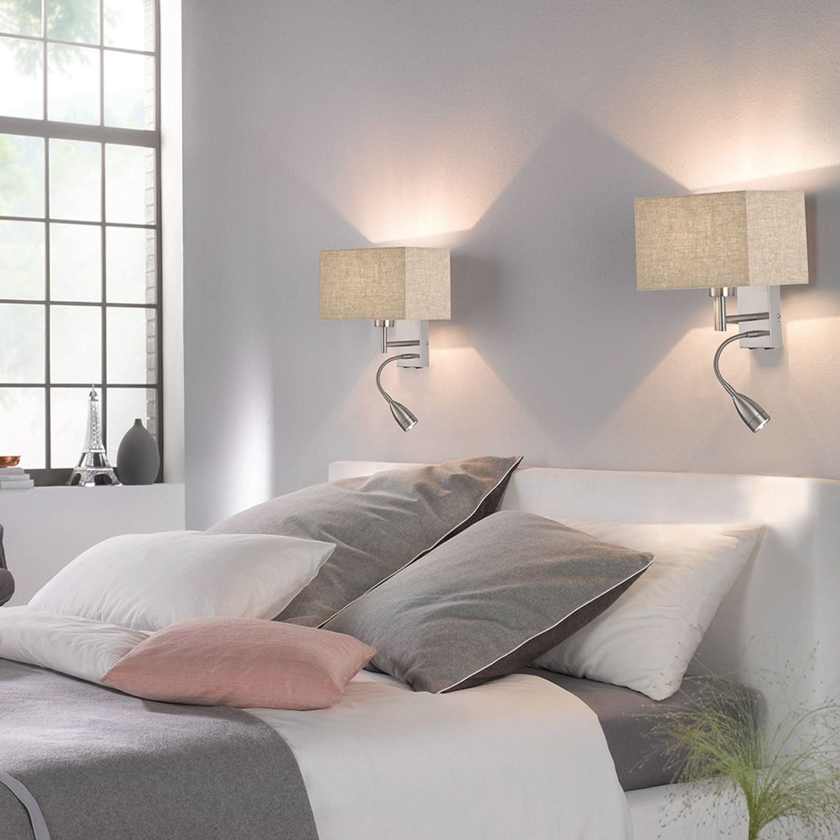 Applique murale Dream en lin, nickel mat et sable, hauteur 38 cm