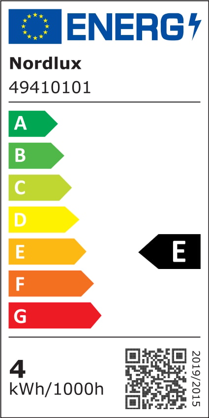 Étiquette énergétique européenne indiquant la classe E et la consommation électrique
