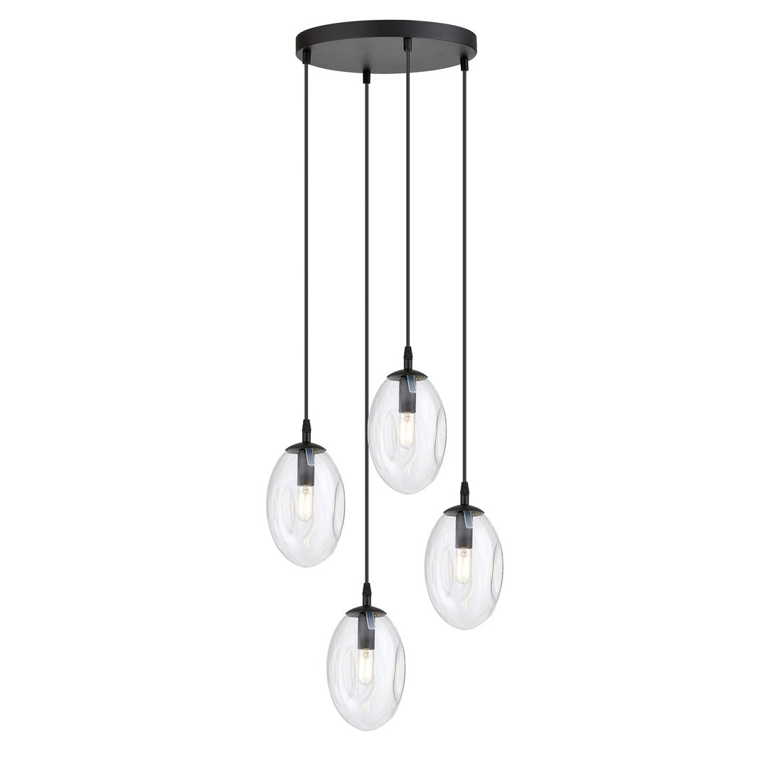 Astral 4-light pendant, black, clear glass