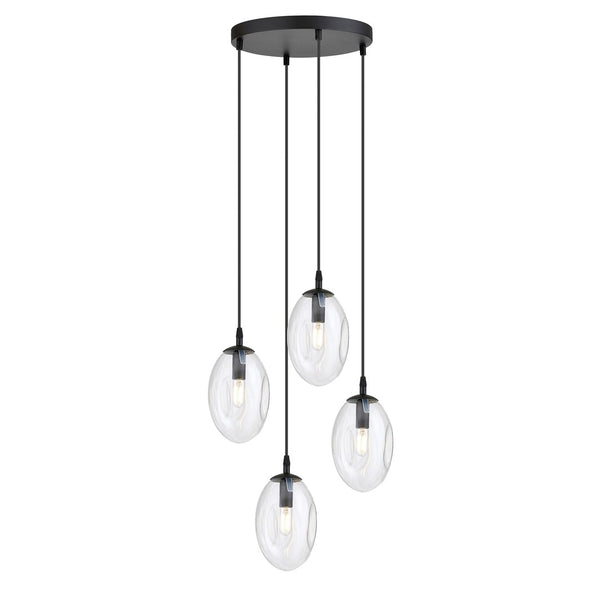 Astral 4-light pendant, black, clear glass