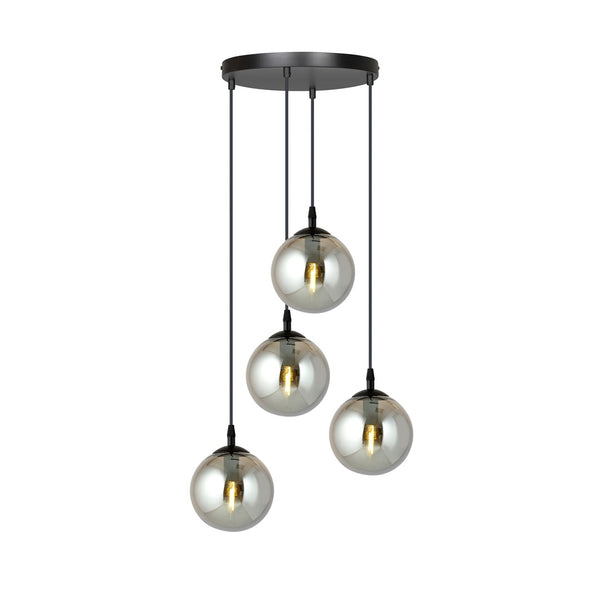 Cosmo 4-light pendant, black, graphite glass