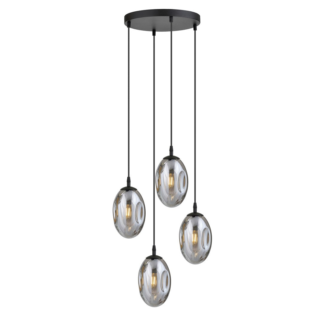 Astral 4-light pendant, black, graphite glass