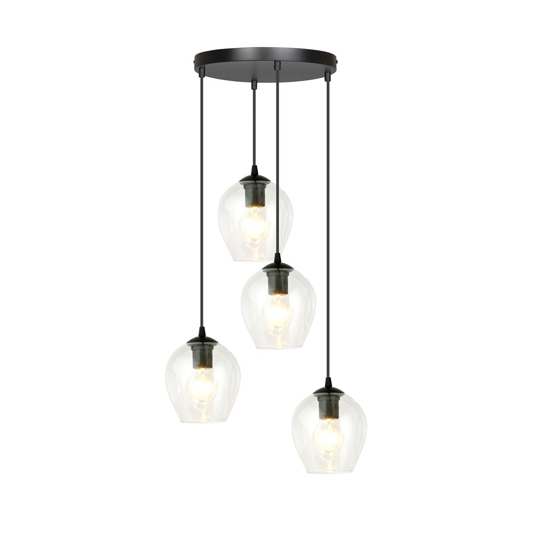 Istar 4-light pendant, black, clear glass