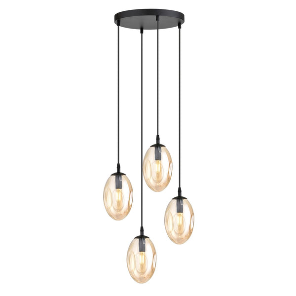 Astral 4-light pendant, black, amber glass