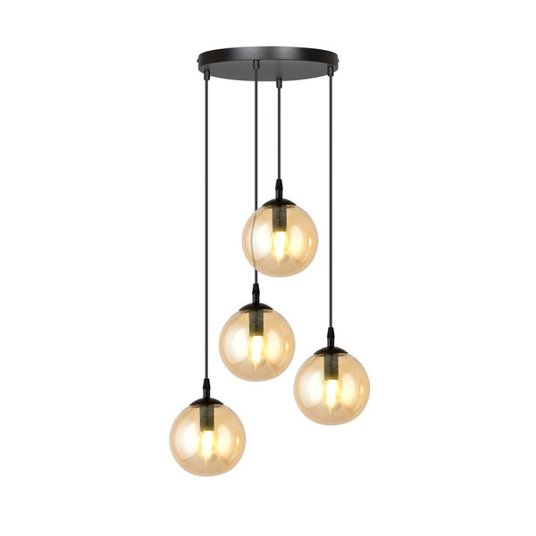 Cosmo 4-light pendant, black, amber glass