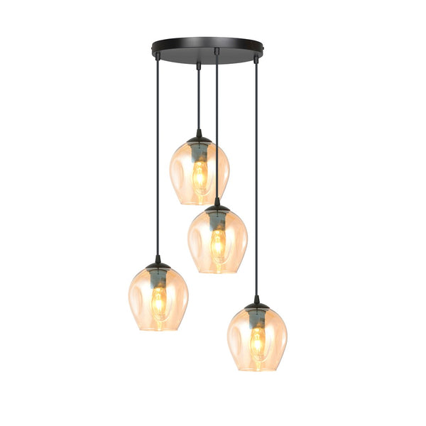 Istar 4-light pendant, black, amber glass