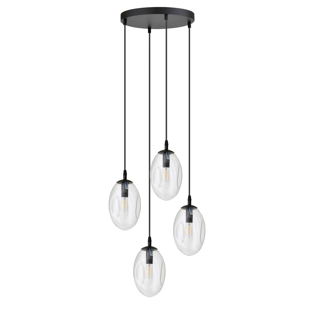 Astral 4-light pendant, black, clear glass