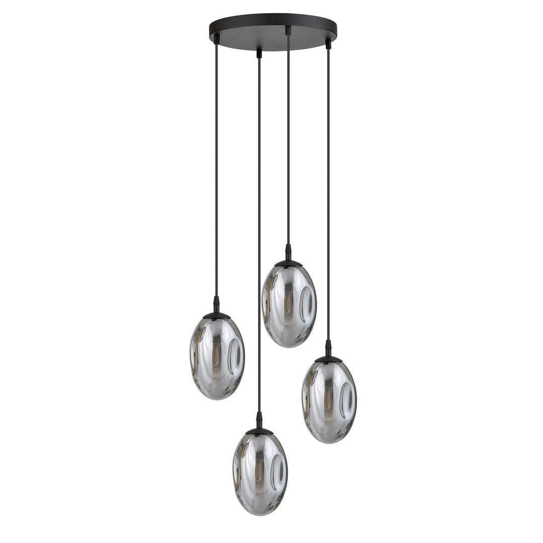 Astral 4-light pendant, black, graphite glass