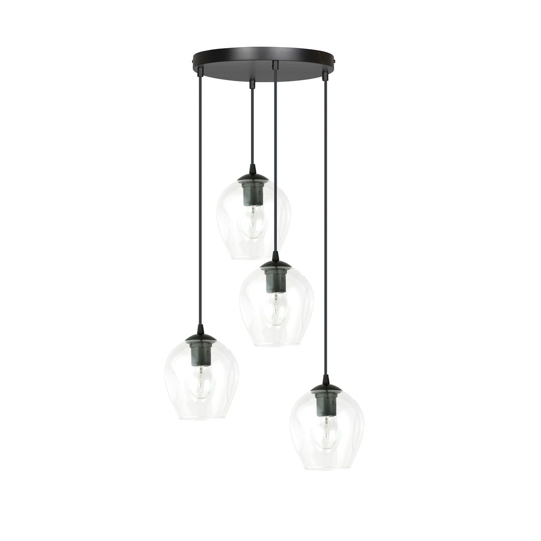 Istar 4-light pendant, black, clear glass