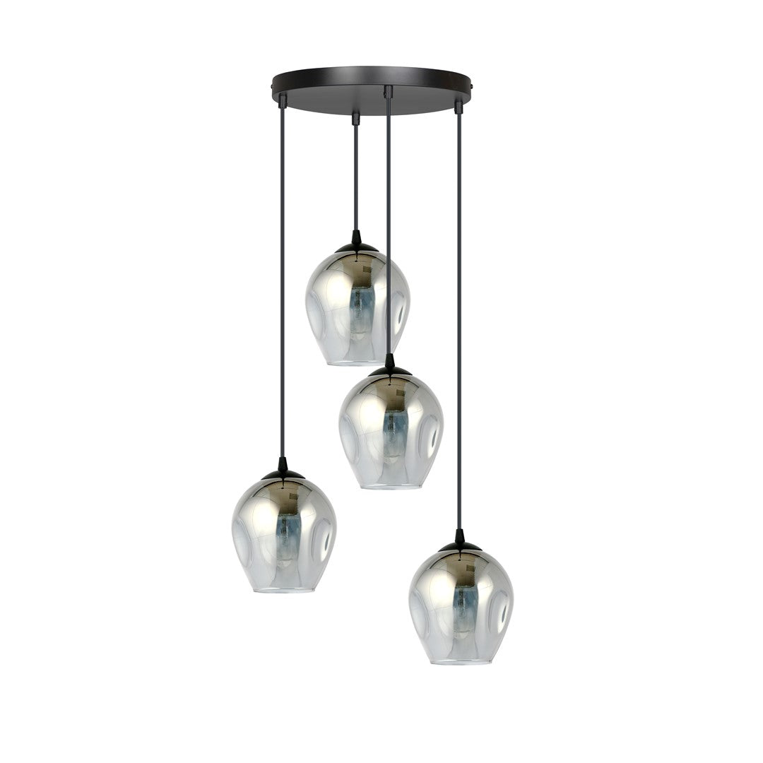 Istar 4-light pendant, black, graphite glass