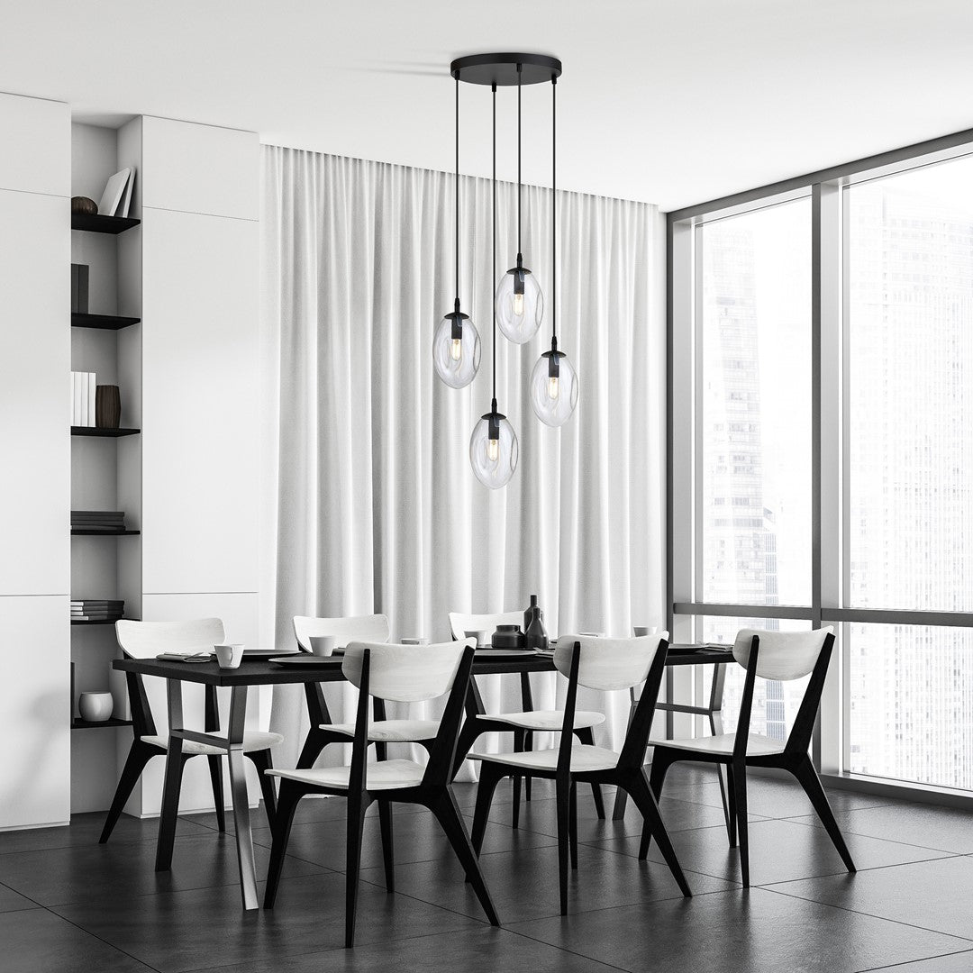 Astral 4-light pendant, black, clear glass