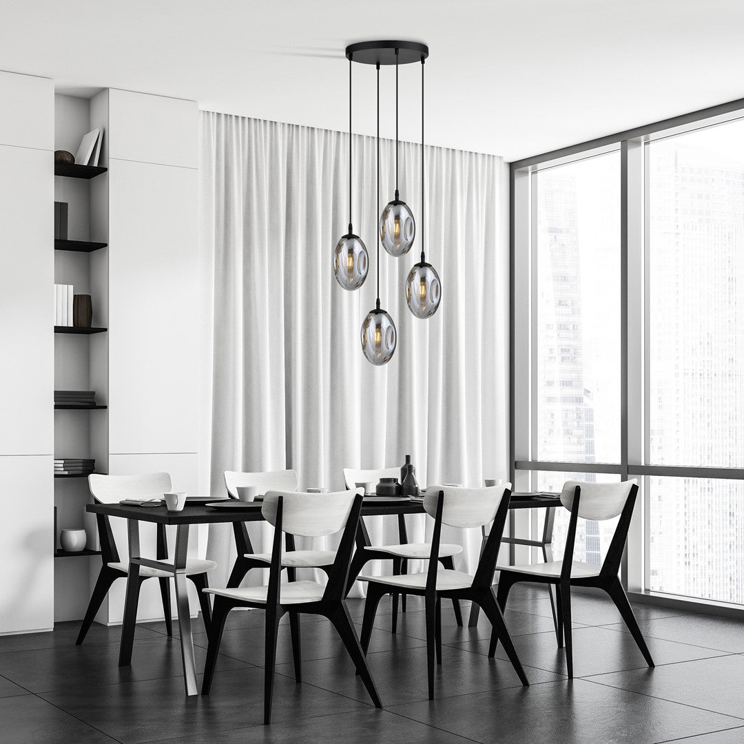 Astral 4-light pendant, black, graphite glass