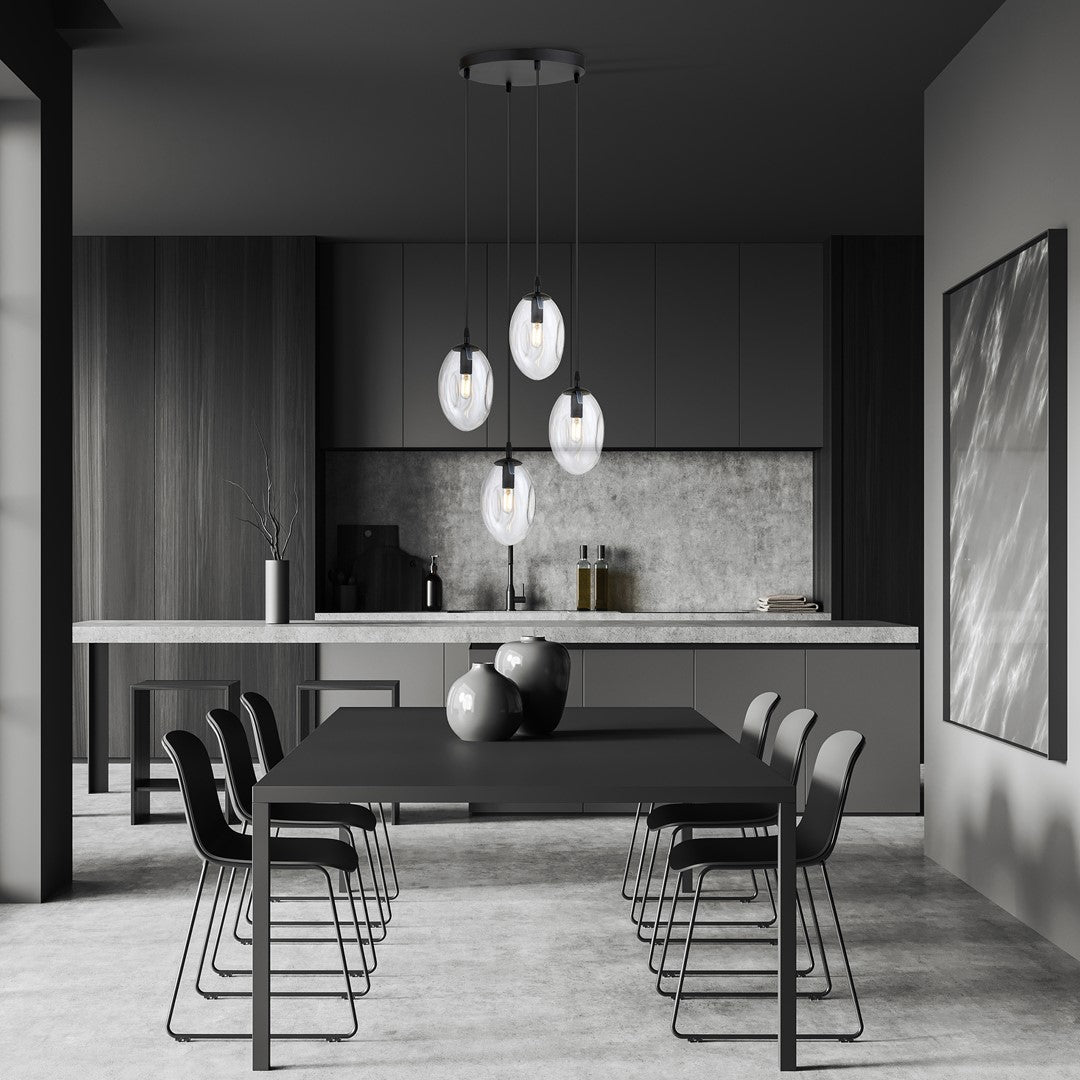 Astral 4-light pendant, black, clear glass