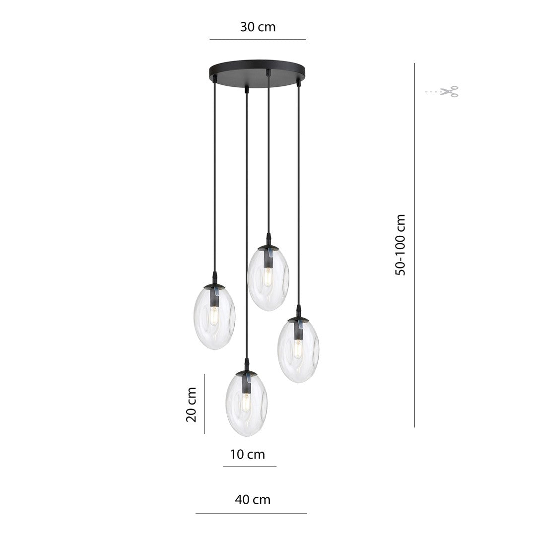 Astral 4-light pendant, black, clear glass