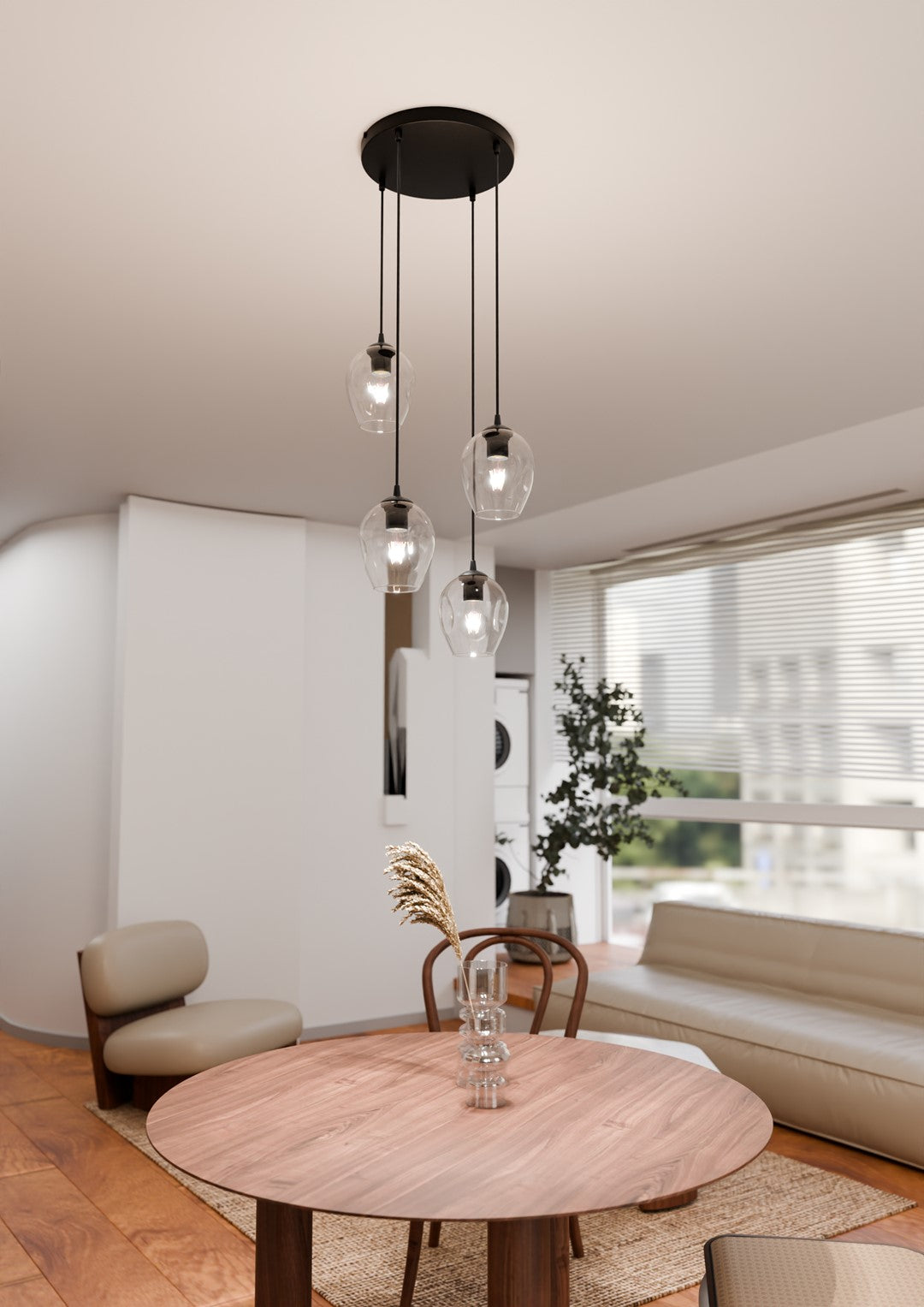 Istar 4-light pendant, black, clear glass