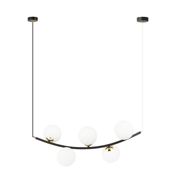 Ritz 5-light pendant, black, opal glass