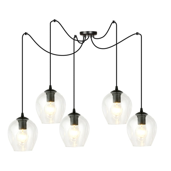 5-light pendant lamp black, clear glass